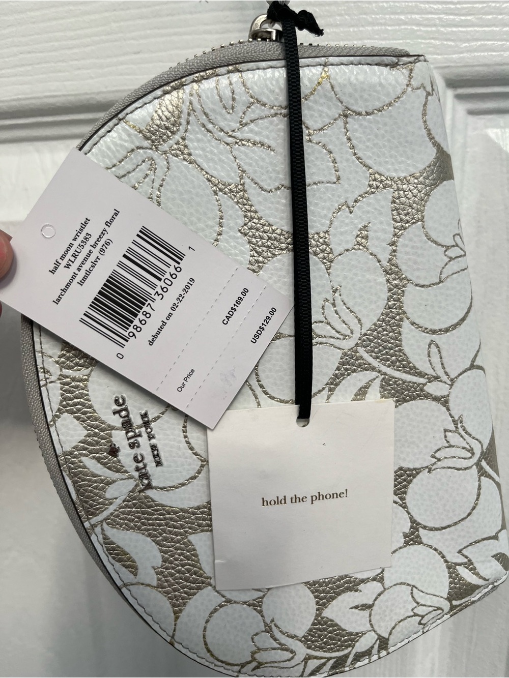 Kate Spade Larchmont Avenue Breezy Floral Half Moon Large Wristlet silver New